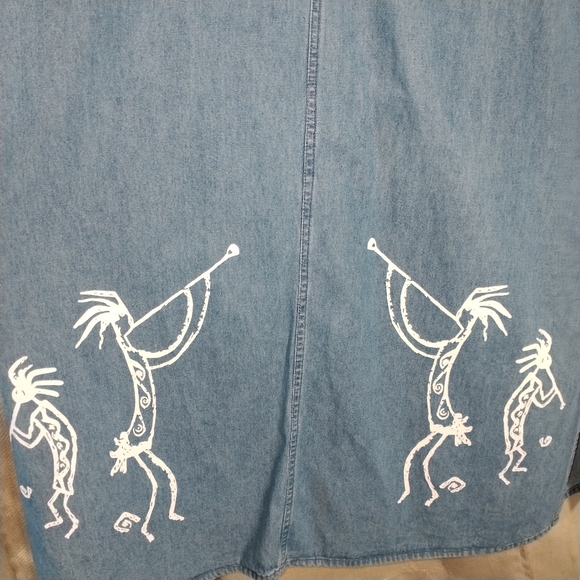 My Choice Vintage 90's Denim Maxi Jumper Dress With Tribal Figures Size … - Picture 4 of 9